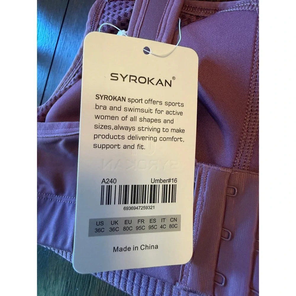 Syrokan High Impact Sports Bra Umber Purple Mesh Wireless 36C A240